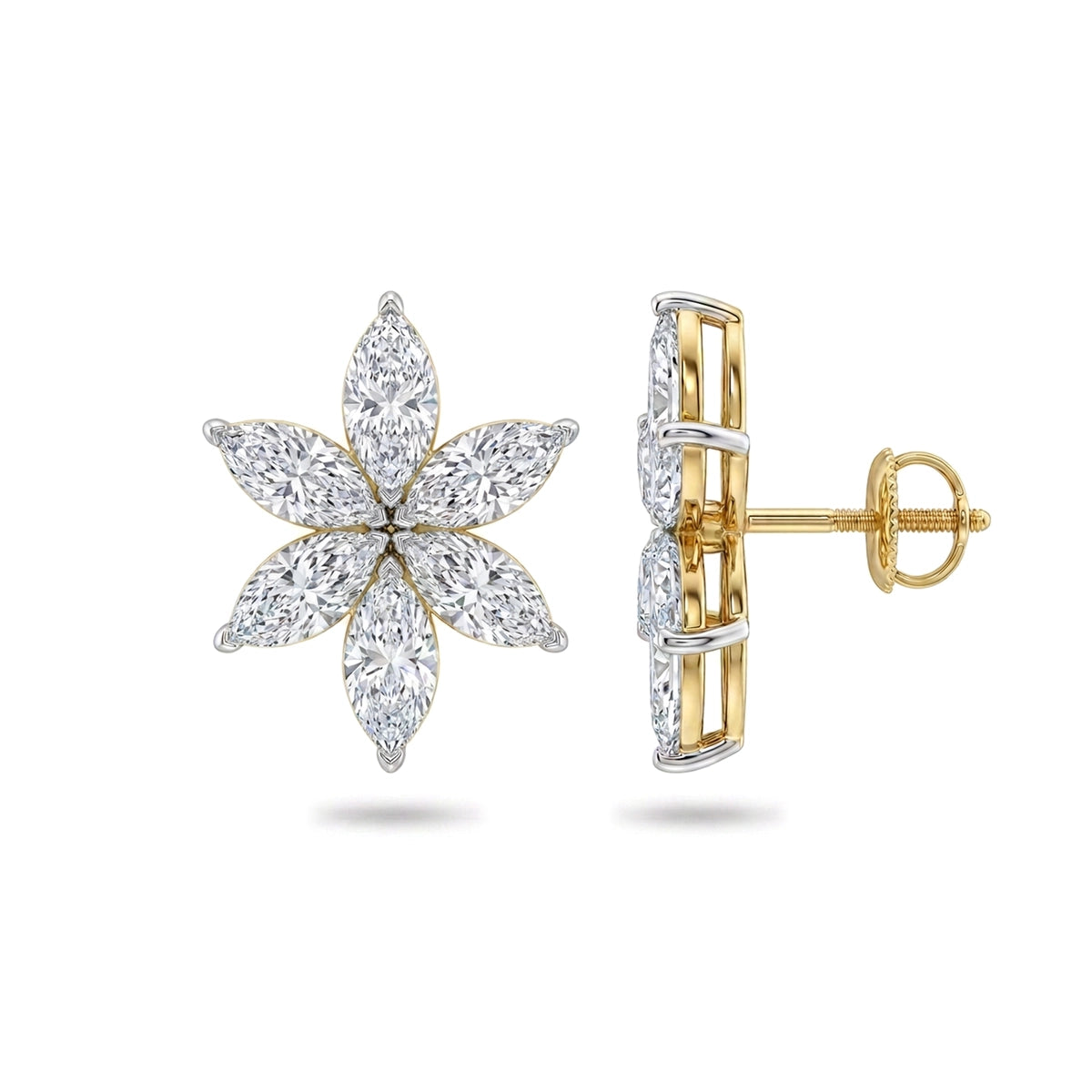 Marquise Flower Cluster Stud Earrings — marquise lab grown diamond earrings in 9K, 14K or 18K gold