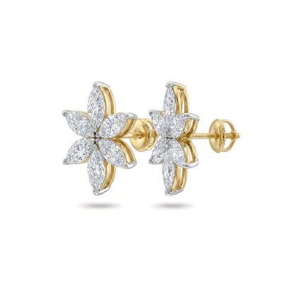 Marquise Flower Cluster Stud Earrings in IGI certified lab grown diamond and BIS hallmarked gold