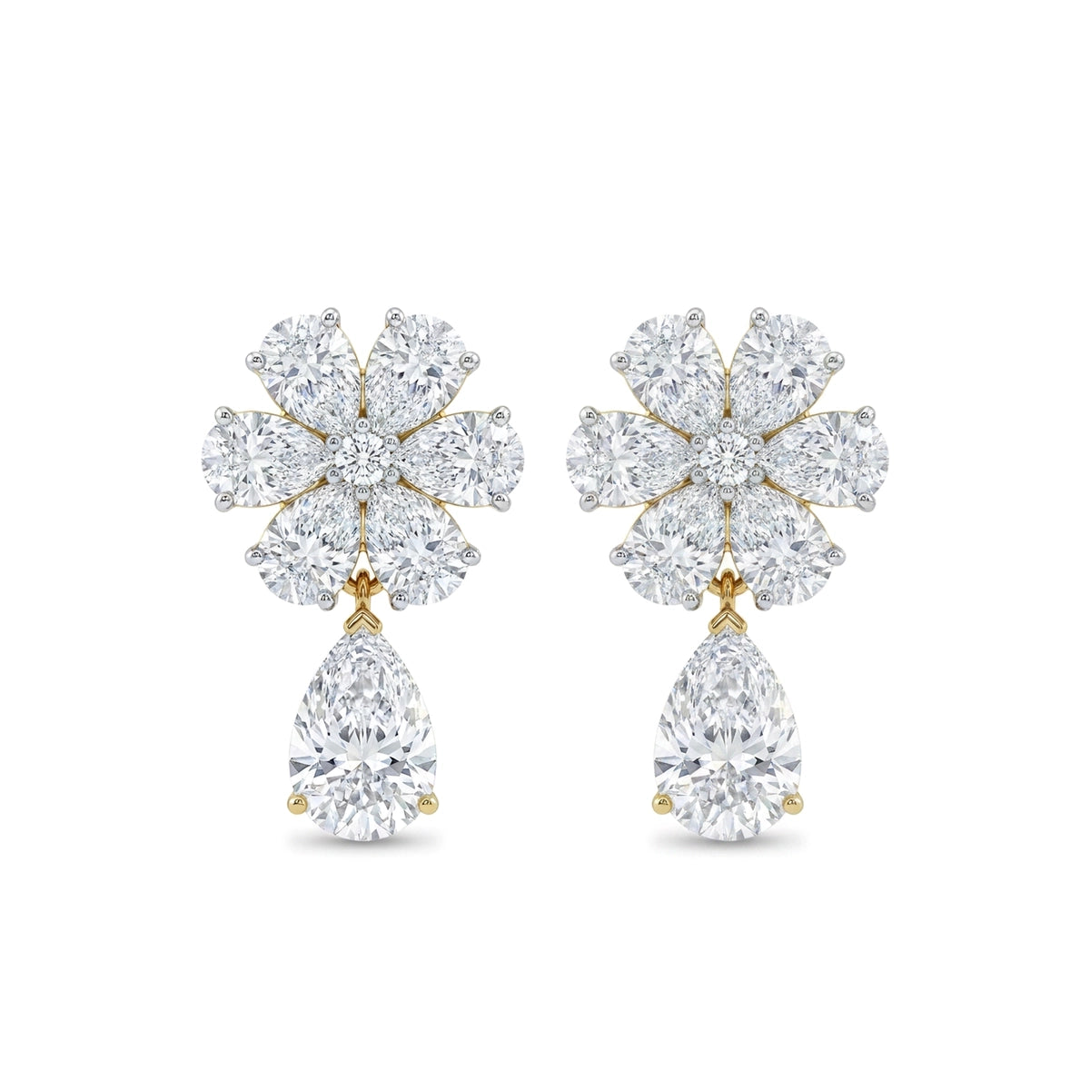 Pear Flower Cluster Drop Earrings — pear and round lab grown diamond earrings by Vimora Diamonds