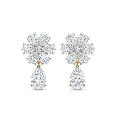 Pear Flower Cluster Drop Earrings — pear and round lab grown diamond earrings by Vimora Diamonds