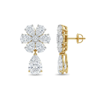 Pear Flower Cluster Drop Earrings — pear and round lab grown diamond earrings in 9K, 14K or 18K gold