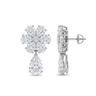 Pear Flower Cluster Drop Earrings — pear and round lab grown diamond earrings in solid hallmarked gold