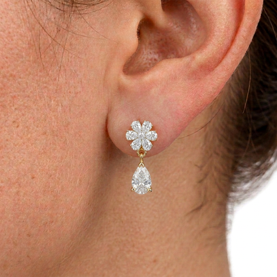 Pear Flower Cluster Drop Earrings — lab grown diamond earrings handcrafted by Vimora Diamonds