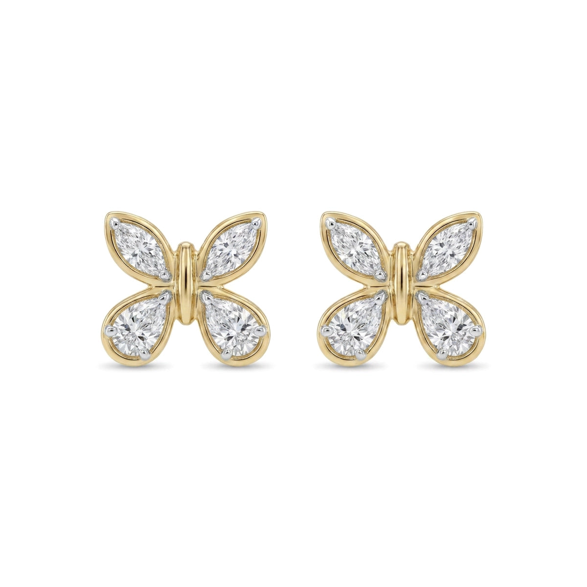 Marquise & Pear Bezel Butterfly Stud Earrings — marquise and pear lab grown diamond earrings by Vimora Diamonds