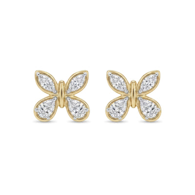 Marquise & Pear Bezel Butterfly Stud Earrings — marquise and pear lab grown diamond earrings by Vimora Diamonds