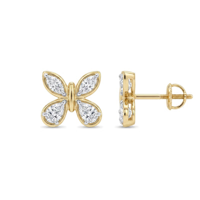 Marquise & Pear Bezel Butterfly Stud Earrings — marquise and pear lab grown diamond earrings in 9K, 14K or 18K gold