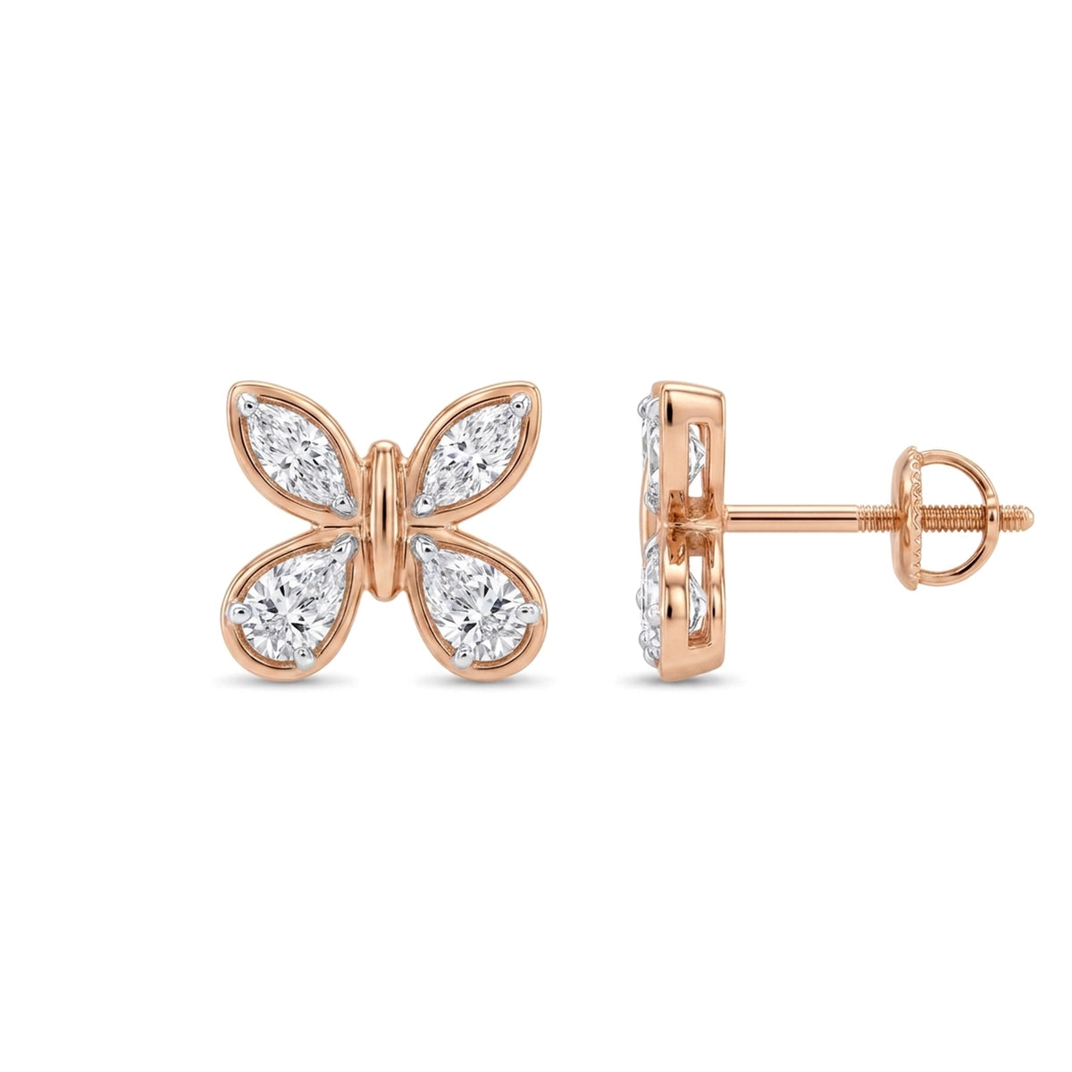 Marquise & Pear Bezel Butterfly Stud Earrings — certified lab grown diamond earrings from Vimora Diamonds