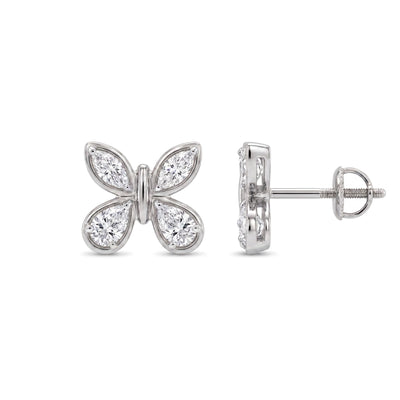 Marquise & Pear Bezel Butterfly Stud Earrings — marquise and pear lab grown diamond earrings in solid hallmarked gold