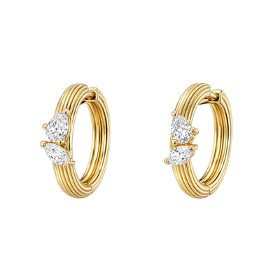 Fluted Pear & Marquise Huggie Hoop Earrings in IGI certified lab grown diamond and BIS hallmarked gold