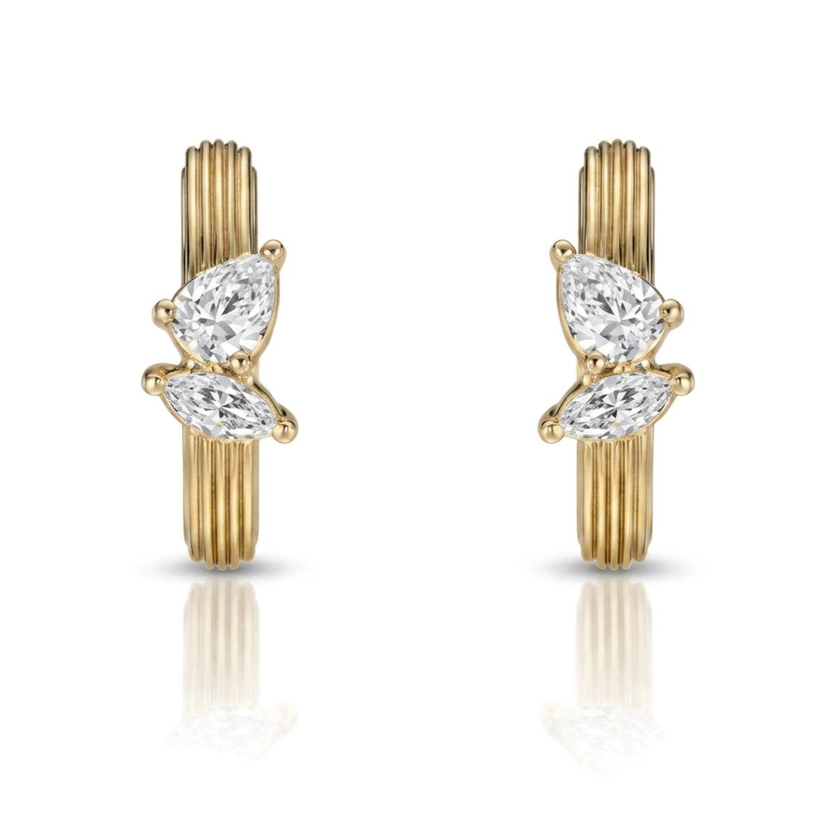 Fluted Pear & Marquise Huggie Hoop Earrings — marquise and pear lab grown diamond earrings by Vimora Diamonds