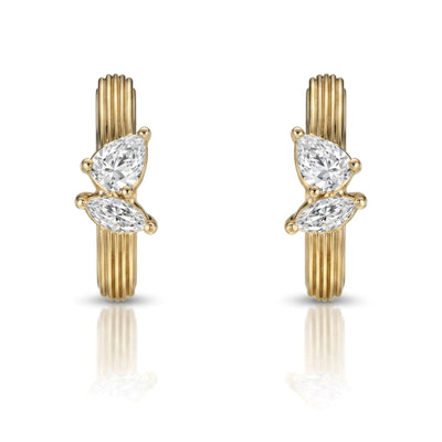 Fluted Pear & Marquise Huggie Hoop Earrings — marquise and pear lab grown diamond earrings by Vimora Diamonds