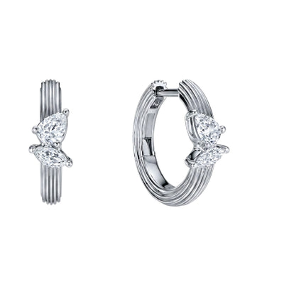 Fluted Pear & Marquise Huggie Hoop Earrings — marquise and pear lab grown diamond earrings in solid hallmarked gold