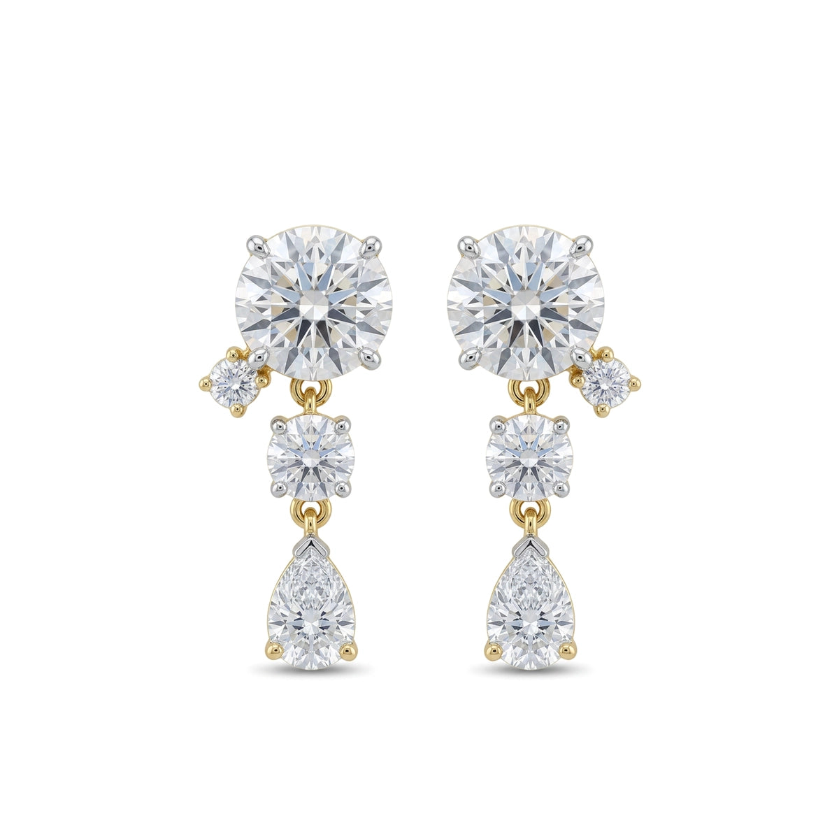 Round & Pear Diamond Tiered Drop Earrings — pear and round lab grown diamond earrings by Vimora Diamonds