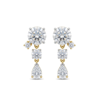 Round & Pear Diamond Tiered Drop Earrings — pear and round lab grown diamond earrings by Vimora Diamonds