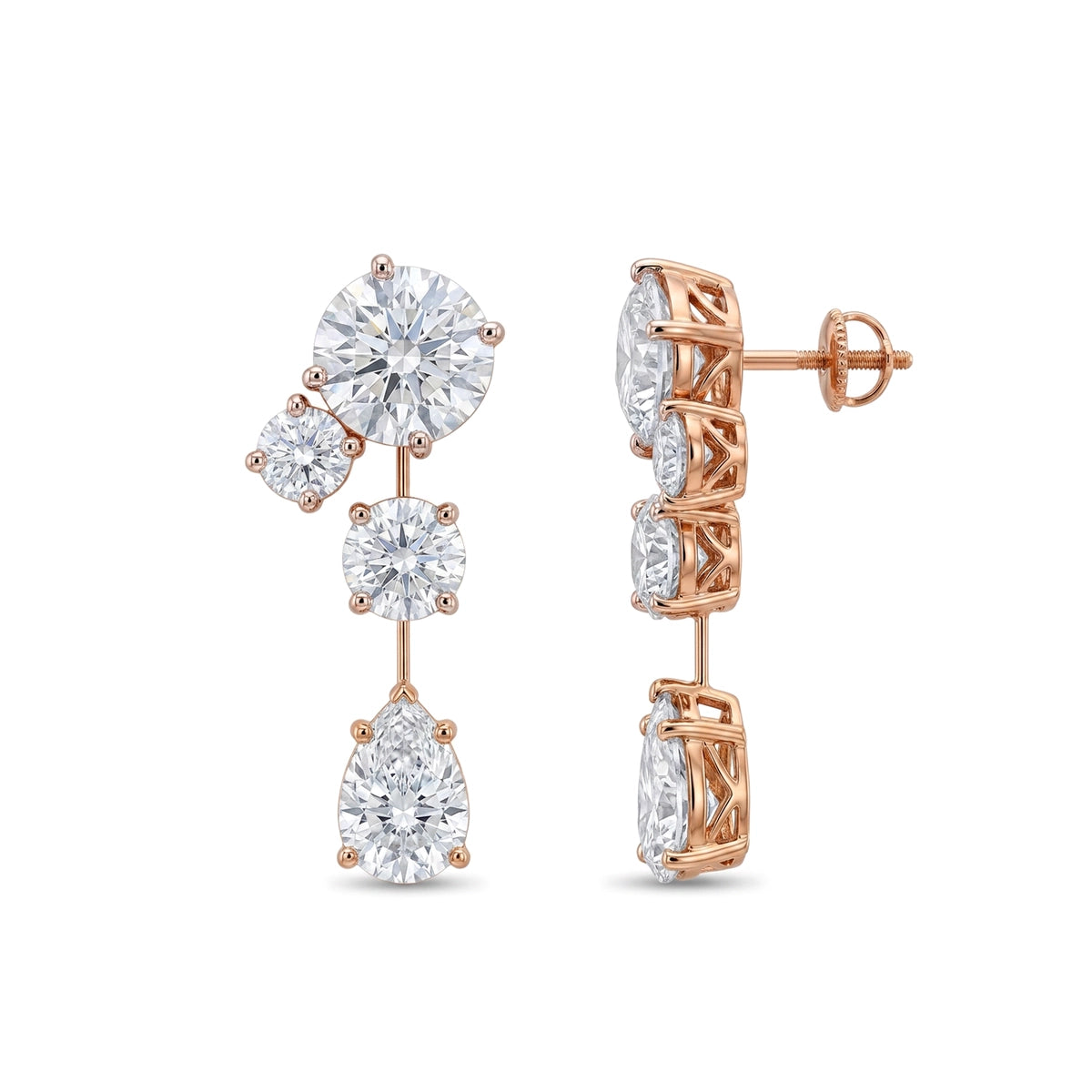 Round & Pear Diamond Tiered Drop Earrings — certified lab grown diamond earrings from Vimora Diamonds