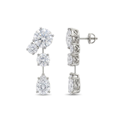 Round & Pear Diamond Tiered Drop Earrings — pear and round lab grown diamond earrings in solid hallmarked gold