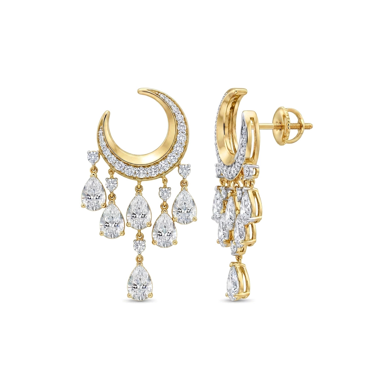 Crescent Pavé Chandelier Earrings in IGI certified lab grown diamond and BIS hallmarked gold