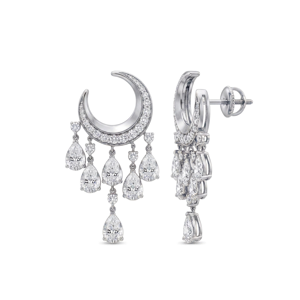 Crescent Pavé Chandelier Earrings — certified lab grown diamond earrings from Vimora Diamonds