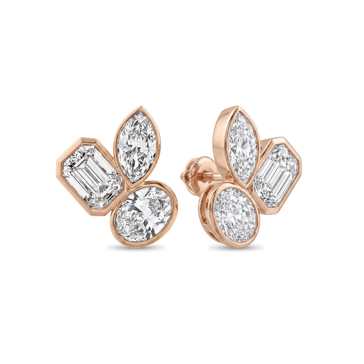Emerald, Marquise & Oval Bezel Cluster Stud Earrings — lab grown diamond earrings