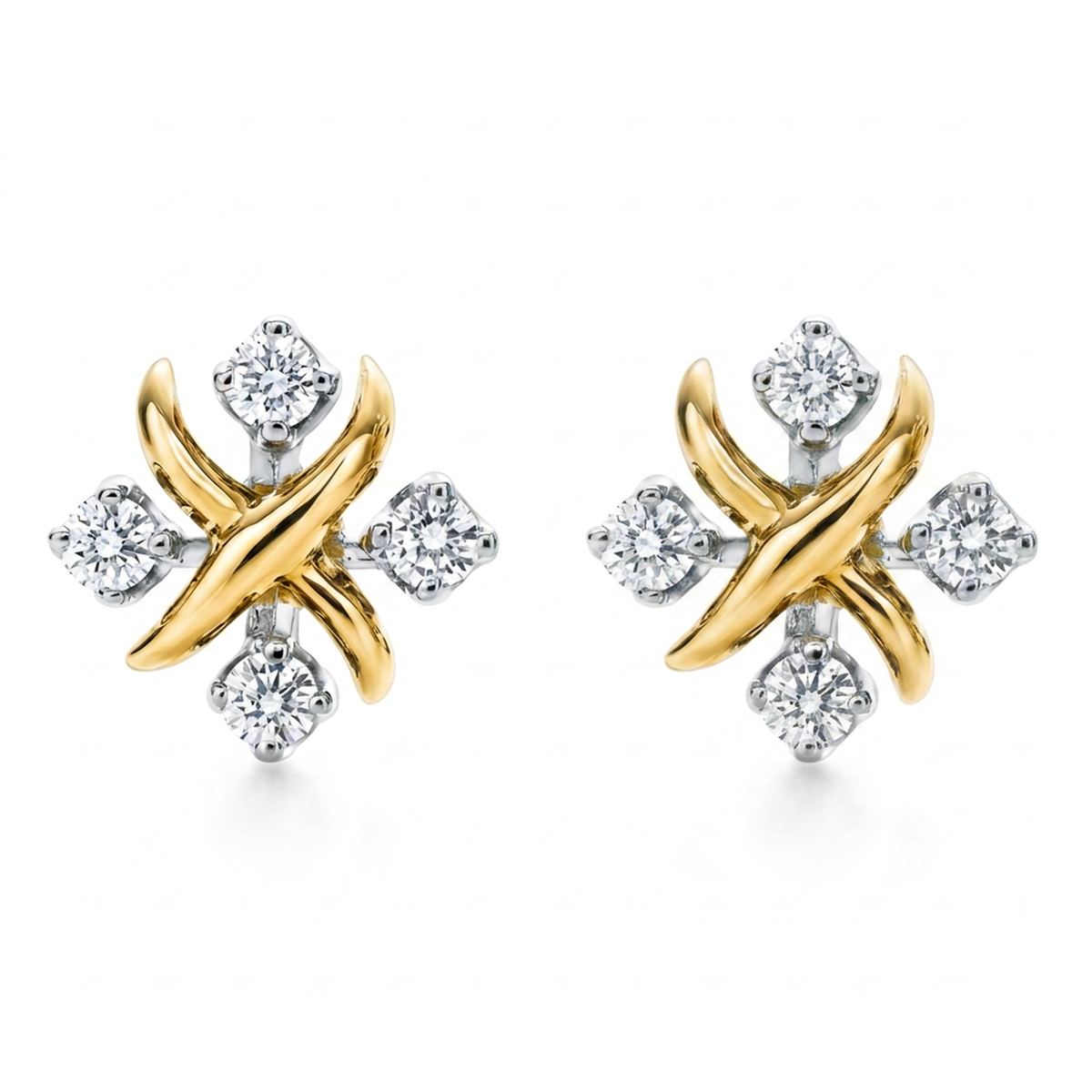 X-Motif Diamond Stud Earrings — round lab grown diamond earrings by Vimora Diamonds