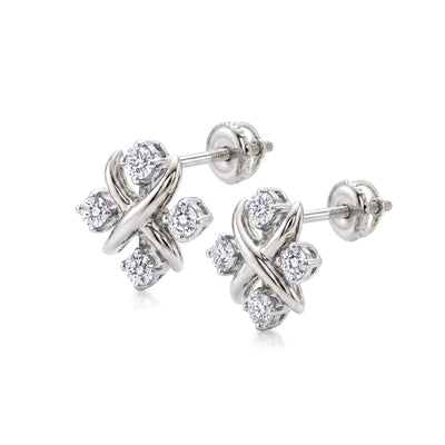 X-Motif Diamond Stud Earrings — round lab grown diamond earrings in solid hallmarked gold