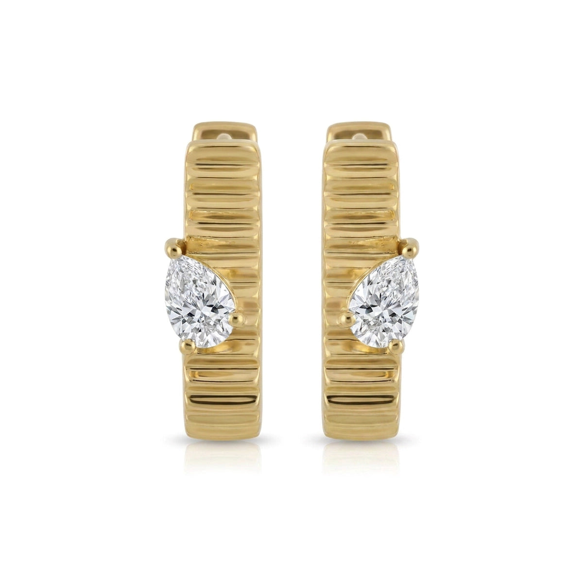 Fluted Pear Huggie Hoop Earrings — pear lab grown diamond earrings by Vimora Diamonds