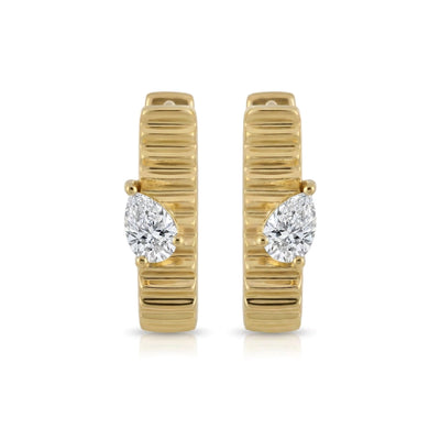 Fluted Pear Huggie Hoop Earrings — pear lab grown diamond earrings by Vimora Diamonds