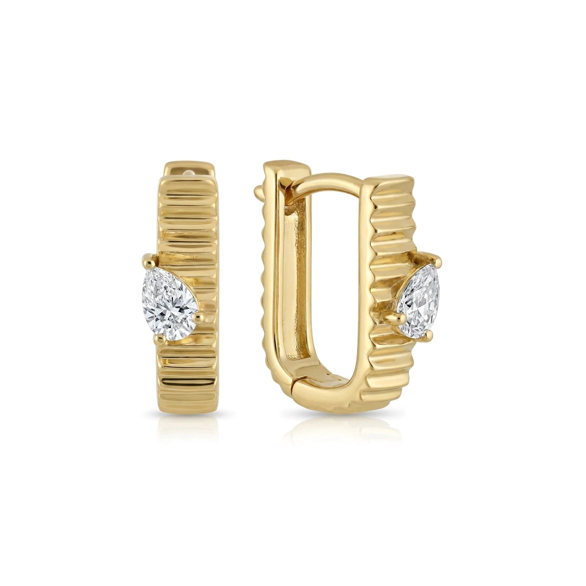 Fluted Pear Huggie Hoop Earrings in IGI certified lab grown diamond and BIS hallmarked gold