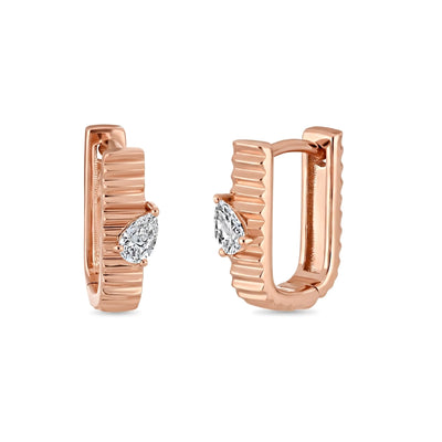 Fluted Pear Huggie Hoop Earrings — pear lab grown diamond earrings in 9K, 14K or 18K gold