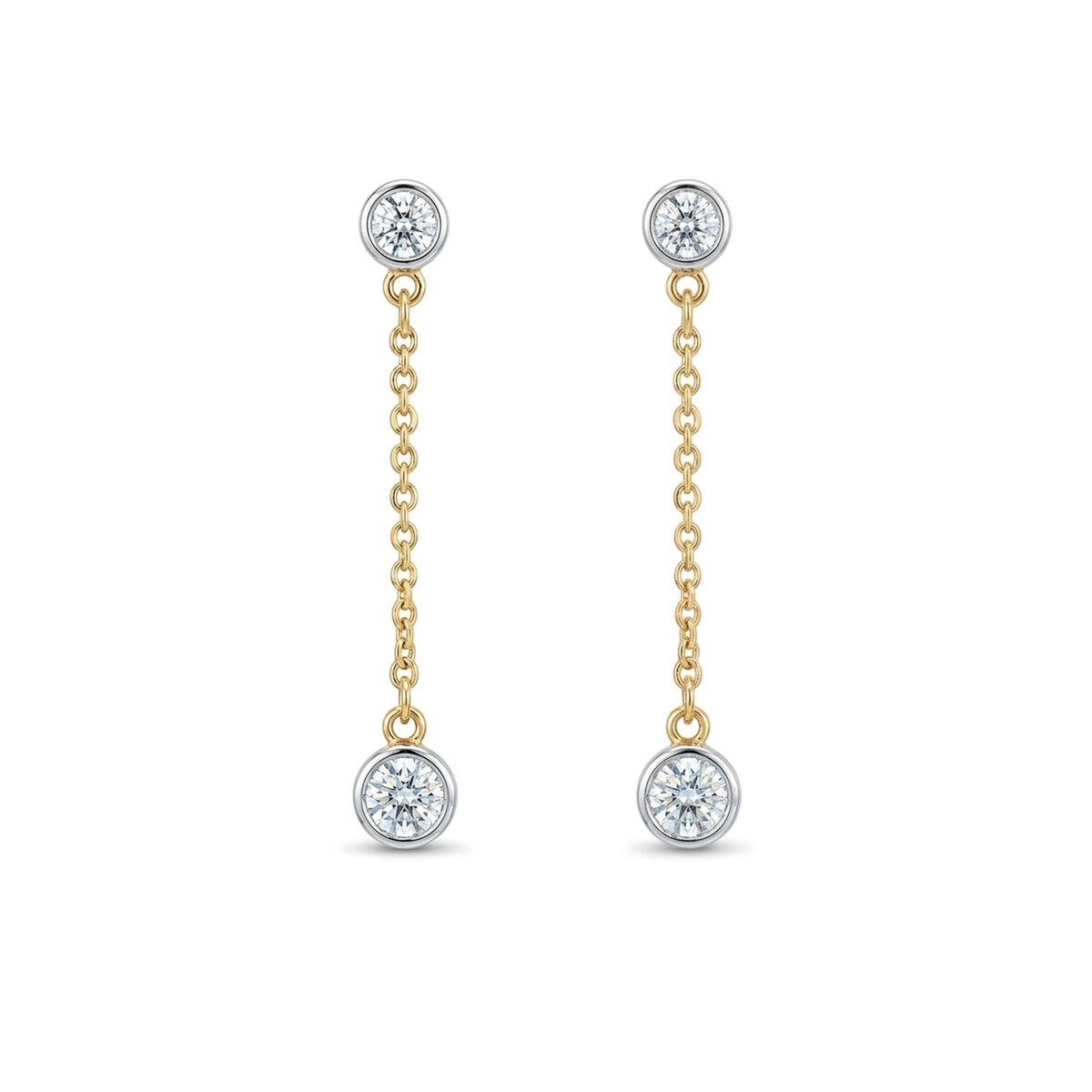 Bezel Round Diamond Chain Drop Earrings — round lab grown diamond earrings by Vimora Diamonds