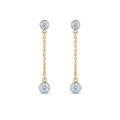 Bezel Round Diamond Chain Drop Earrings — round lab grown diamond earrings by Vimora Diamonds