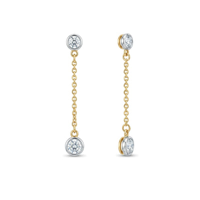 Bezel Round Diamond Chain Drop Earrings — round lab grown diamond earrings in 9K, 14K or 18K gold