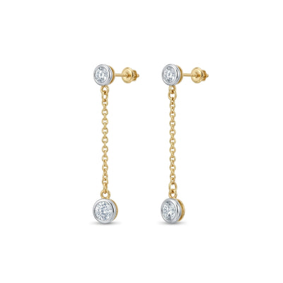 Bezel Round Diamond Chain Drop Earrings in IGI certified lab grown diamond and BIS hallmarked gold