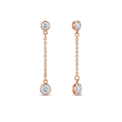Bezel Round Diamond Chain Drop Earrings — round lab grown diamond earrings in solid hallmarked gold