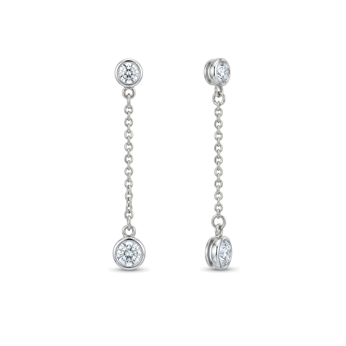 Bezel Round Diamond Chain Drop Earrings — certified lab grown diamond earrings from Vimora Diamonds