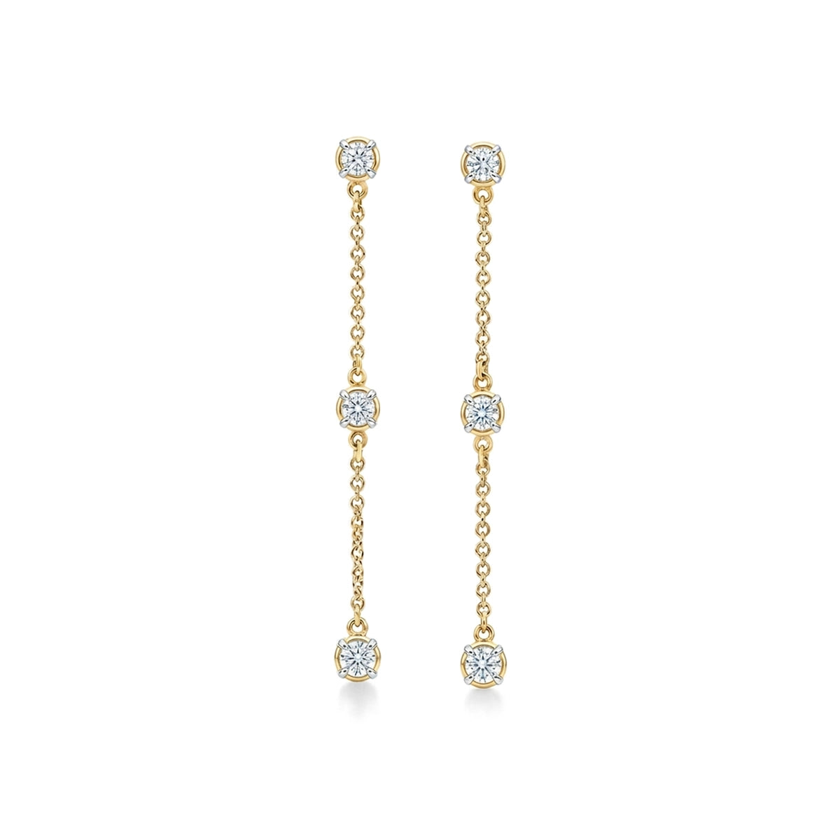 Round Diamond Chain Drop Earrings — round lab grown diamond earrings by Vimora Diamonds