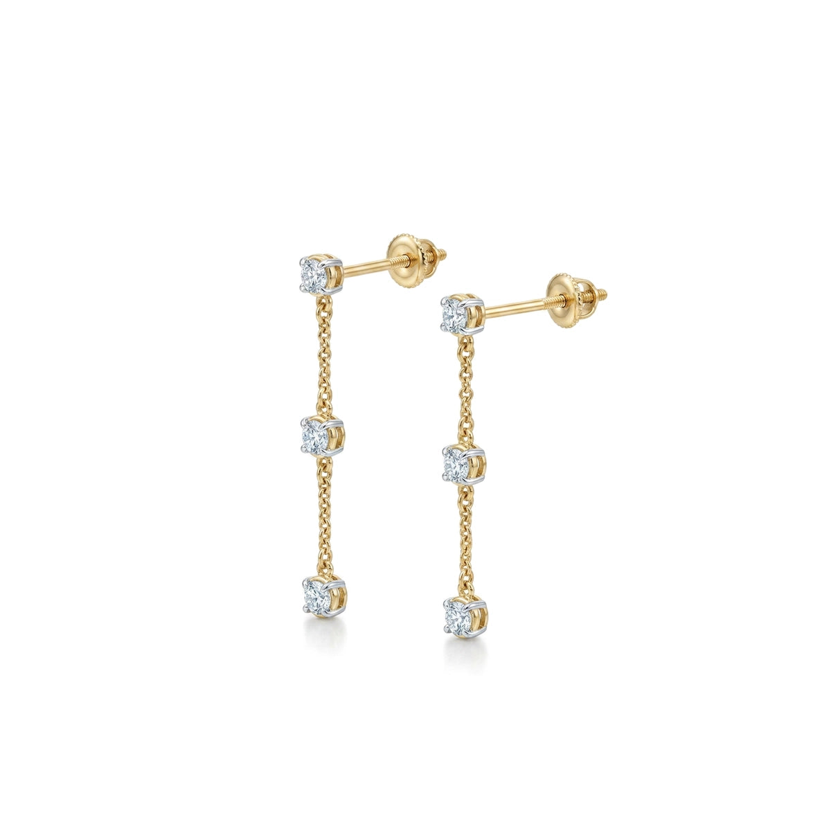 Round Diamond Chain Drop Earrings in IGI certified lab grown diamond and BIS hallmarked gold