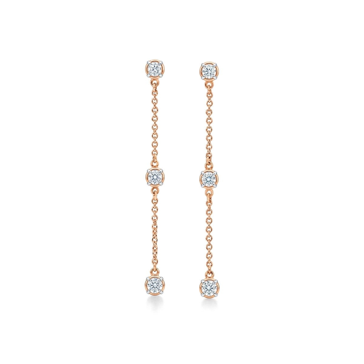 Round Diamond Chain Drop Earrings — round lab grown diamond earrings in 9K, 14K or 18K gold