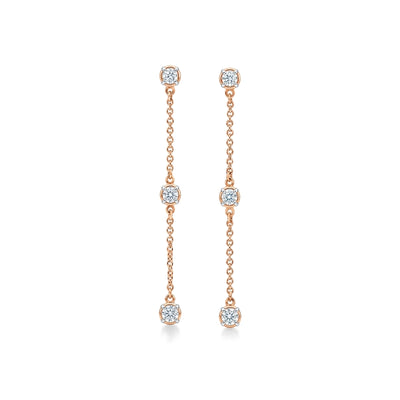 Round Diamond Chain Drop Earrings — round lab grown diamond earrings in 9K, 14K or 18K gold