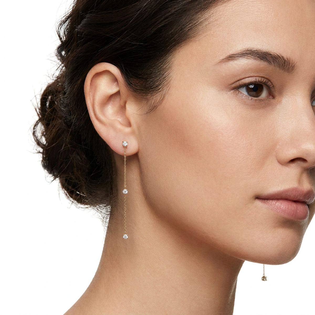 Round Diamond Chain Drop Earrings — round lab grown diamond earrings in solid hallmarked gold