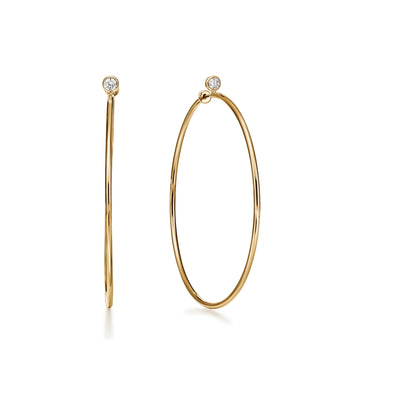 Bezel Diamond Classic Hoop Earrings in IGI certified lab grown diamond and BIS hallmarked gold