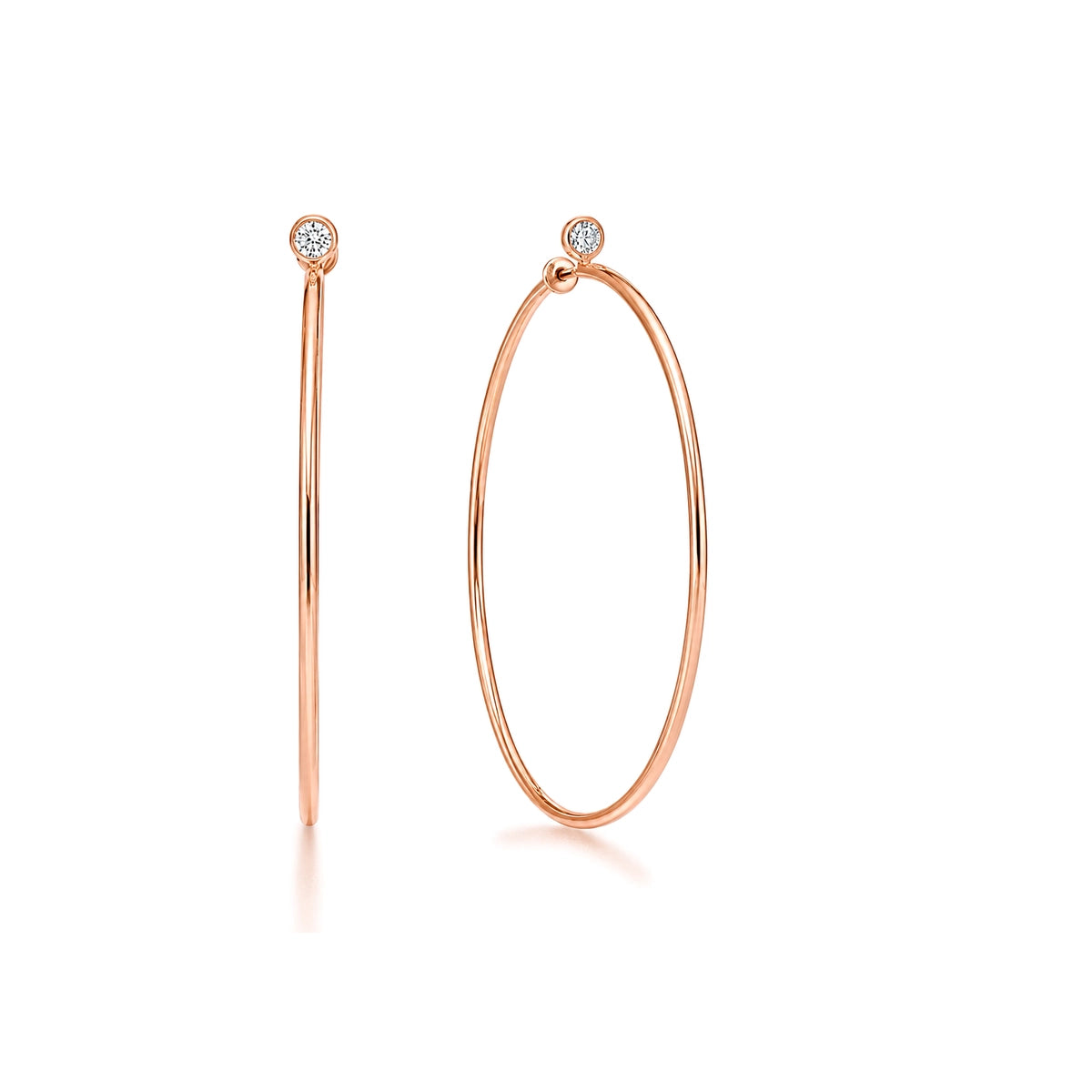 Bezel Diamond Classic Hoop Earrings — round lab grown diamond earrings in 9K, 14K or 18K gold