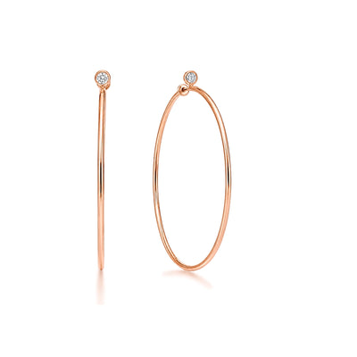 Bezel Diamond Classic Hoop Earrings — round lab grown diamond earrings in 9K, 14K or 18K gold