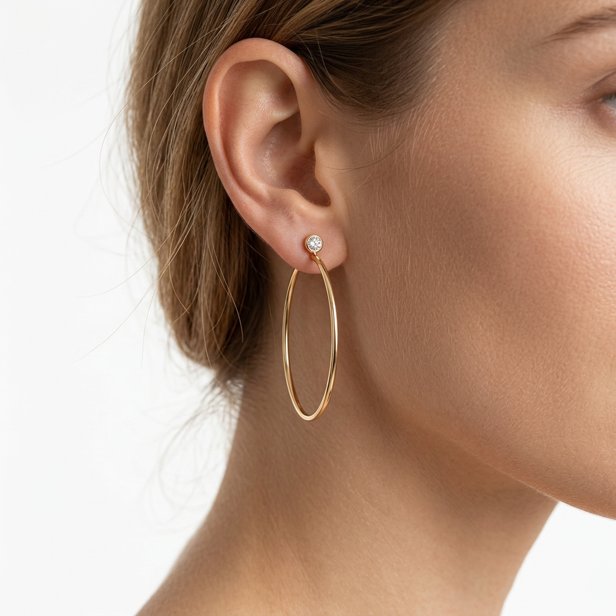 Bezel Diamond Classic Hoop Earrings — round lab grown diamond earrings in solid hallmarked gold