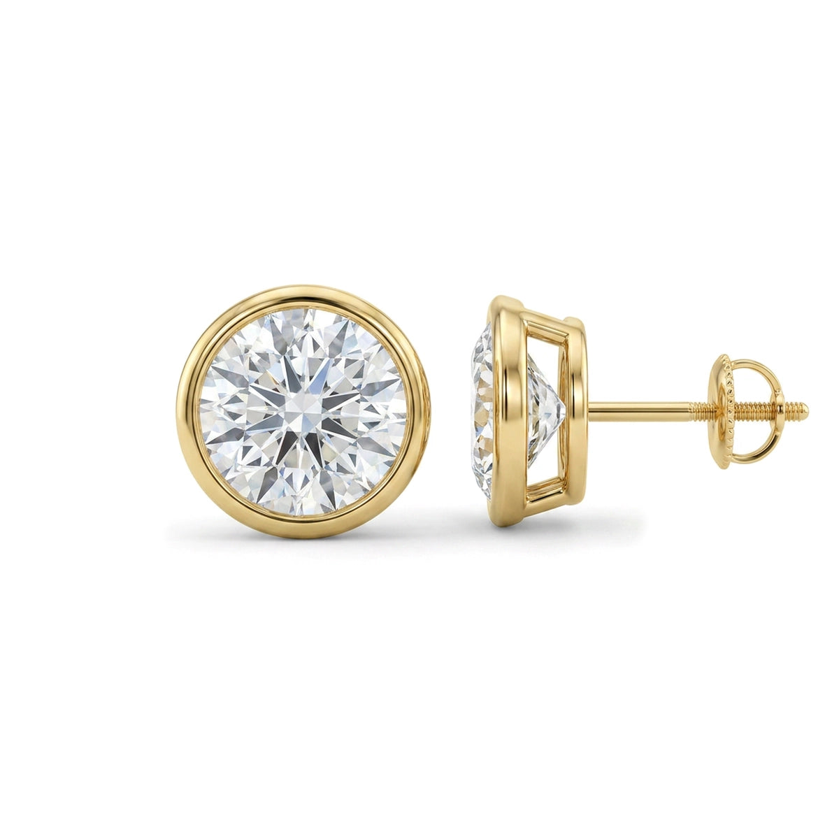 Bezel Round Diamond Stud Earrings in IGI certified lab grown diamond and BIS hallmarked gold