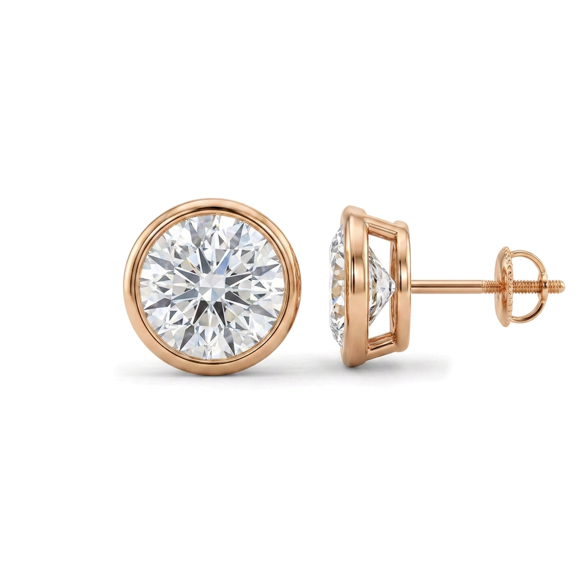 Bezel Round Diamond Stud Earrings — round lab grown diamond earrings in 9K, 14K or 18K gold