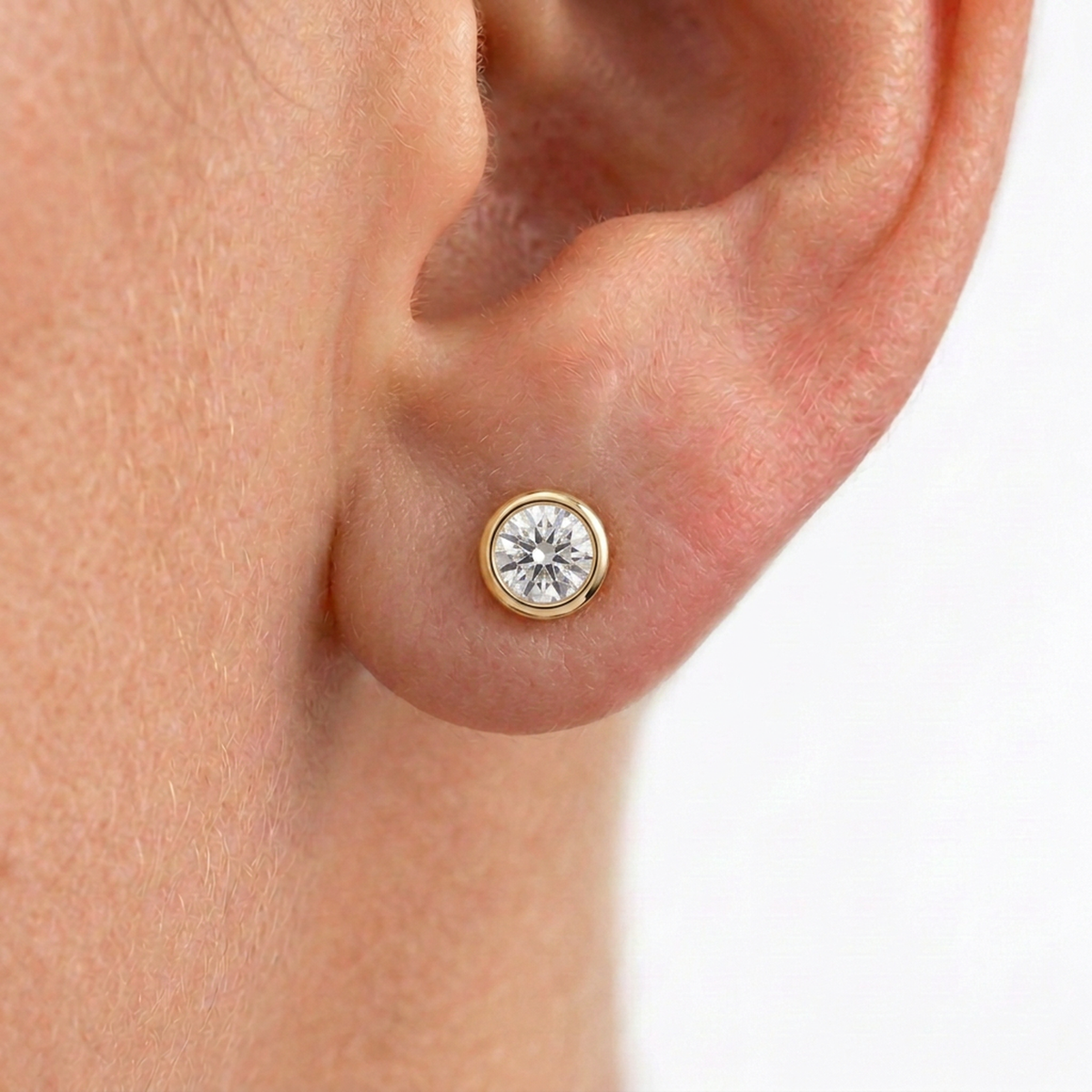 Bezel Round Diamond Stud Earrings — round lab grown diamond earrings in solid hallmarked gold