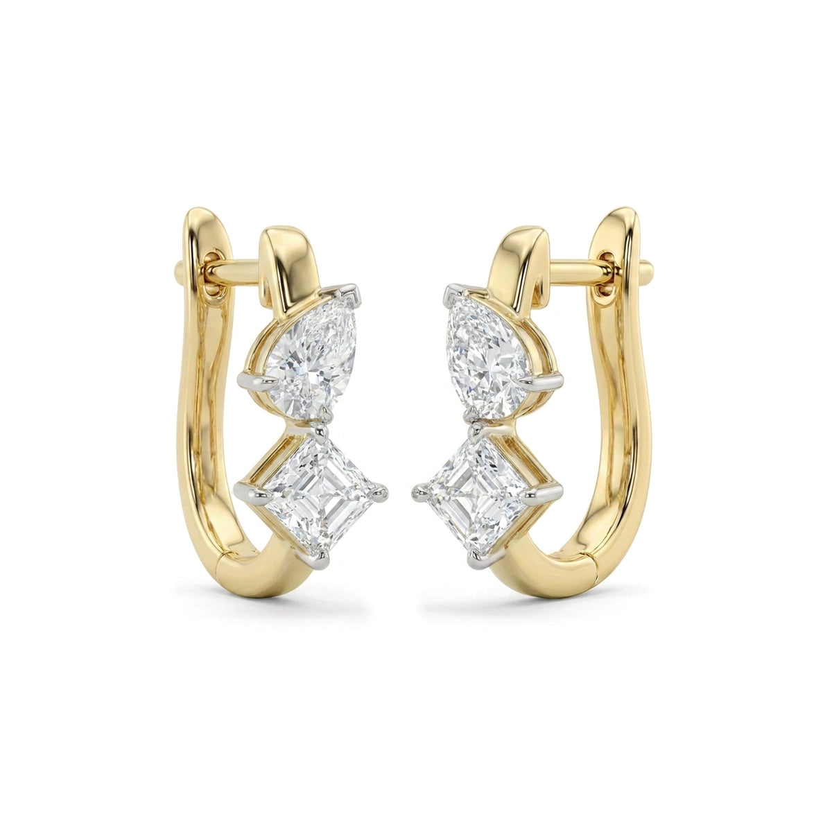 Asscher & Pear Diamond Cluster Hoop Earrings in IGI certified lab grown diamond and BIS hallmarked gold