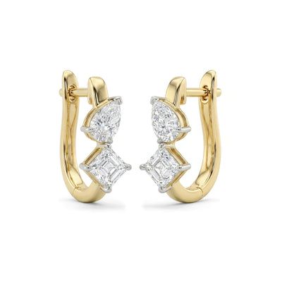 Asscher & Pear Diamond Cluster Hoop Earrings in IGI certified lab grown diamond and BIS hallmarked gold