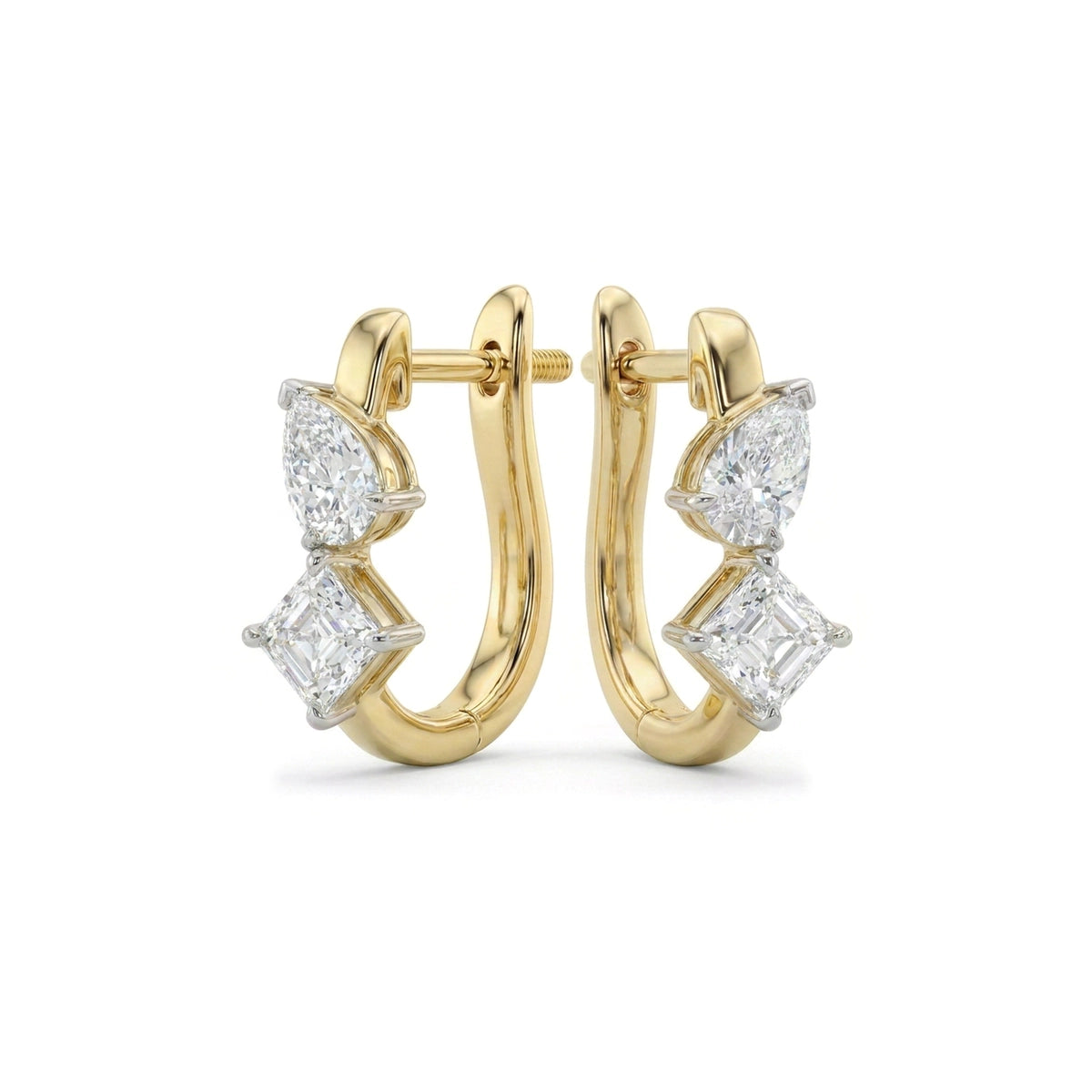 Asscher & Pear Diamond Cluster Hoop Earrings — asscher and pear lab grown diamond earrings by Vimora Diamonds